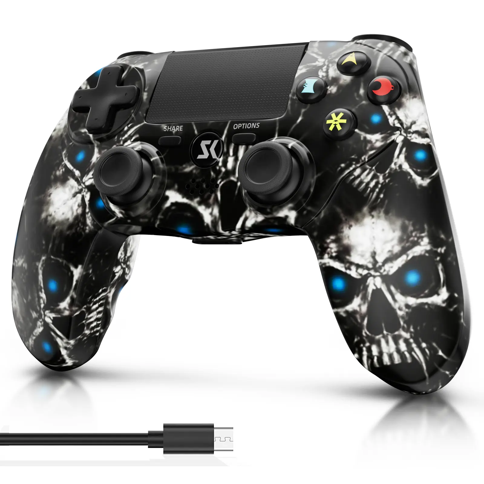 ISHAKO Wireless Controller For PS4/PS3/Android/iOS/PC/Laptop, With Double vibration, Motion sensing, Touch Pad, Audio jack, 800mAh Battery, PS415 Ghost