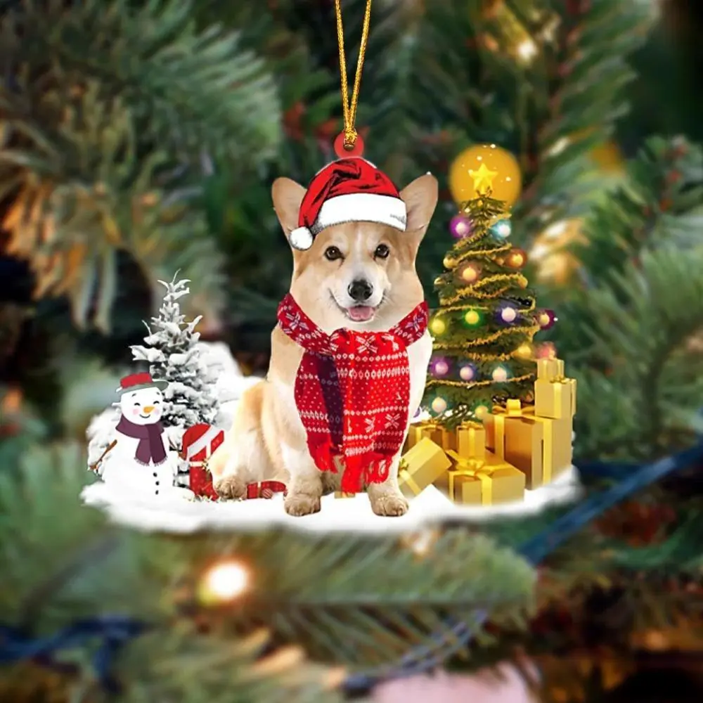 Corgi Christmas Ornament Dog Hanging Ornament Santa Hat Holiday Tree Decoration Corgi Lover Gift Angel Artwork