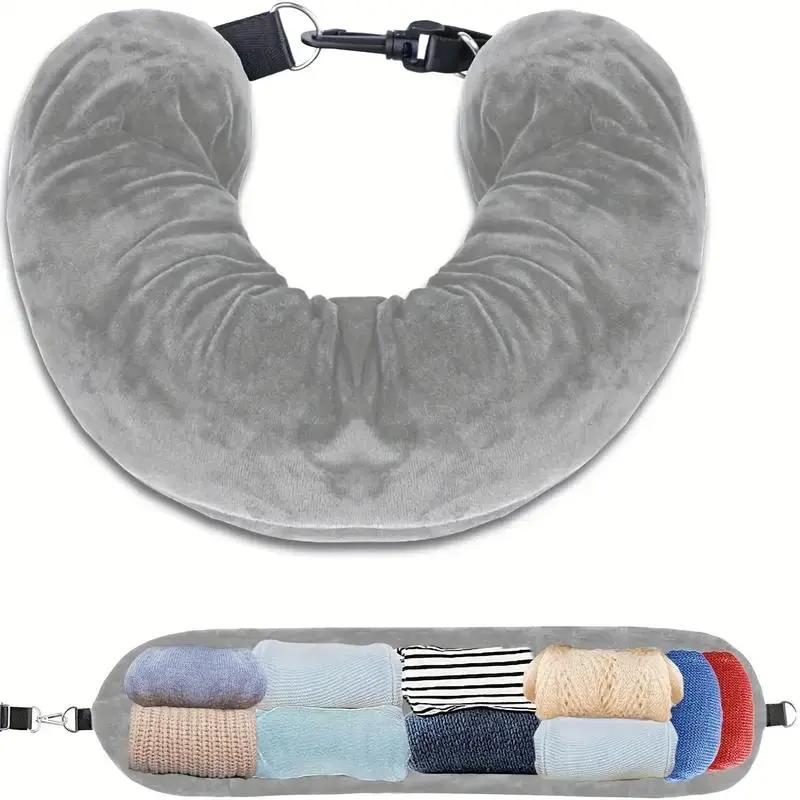 U-Shaped Fillable Travel Pillow, 1 Count Portable Pillow for Long Flights, Travel Essential for Women and Men