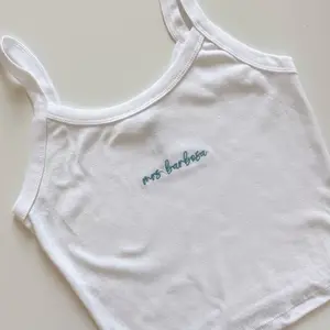 Spaghetti strap embroidered bride tank with personalization