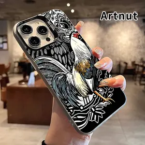 Magnetic Phone Case for iPhone 15 Pro Max 16 Plus 14 13 12 11 E Rooster Artwork Pattern Matte Military-Grade Drop Protection Silicone Cover Cellphone Protective