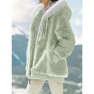 Plus Size - Women'S Cozy Fleece-Lined Hooded Jacket - Oversized Zip-Up with Drawstring, White, All-Season Comfort, Casual Style, Casual Winter Wear |   Oversized Hooded Jacket |   Zippered Hoodie, Winter Hoodie Womenswear Coats