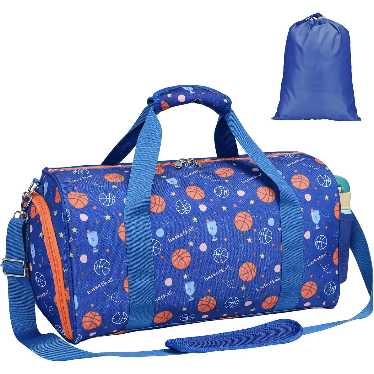 L-CPB003   Travel Duffle Bag Boys - Waterproof Kids Gym Sports Bag for Overnight Sleepover Bag with Shoe Compartment and Dry Wet Separation Pockets (Blue Basketball)
