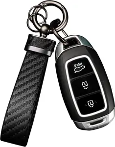 Leather Car Keychain Carbon Fiber Interior Key Fob with Anti-Lost D-Ring Car Accessory Key Ring Black Genuine Leather Zinc Alloy D-Ring Multifunctional Gift