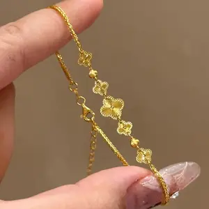 Four-Leaf Clover Bracelet — Two-Tone Gold & Silver Flower Pendant; The Perfect Choice for Best Friends, A Stylish Birthday Gift for Women