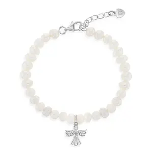 5.5" CZ Guardian Angel Cultured Pearl Strand Baby / Toddler / Kids Bracelet Extension - Sterling Silver