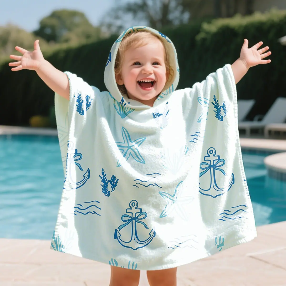Infant Beach Bath Towel Set, Toddler Bath Towels, Ultrafine Fiber Absorbent Hooded Towels, Suitable for Babies 1-1.2m Height, Cute Pattern Wrapping Cloth