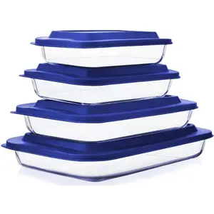 8-Piece Deep Glass Baking Dish Set with Plastic Lids