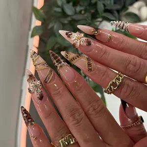Luxury Brown Press On Nails | 3D Leopard Zebra Print Nail Art | Gold Chain Animal Nails | Wild Chic Long Press Ons