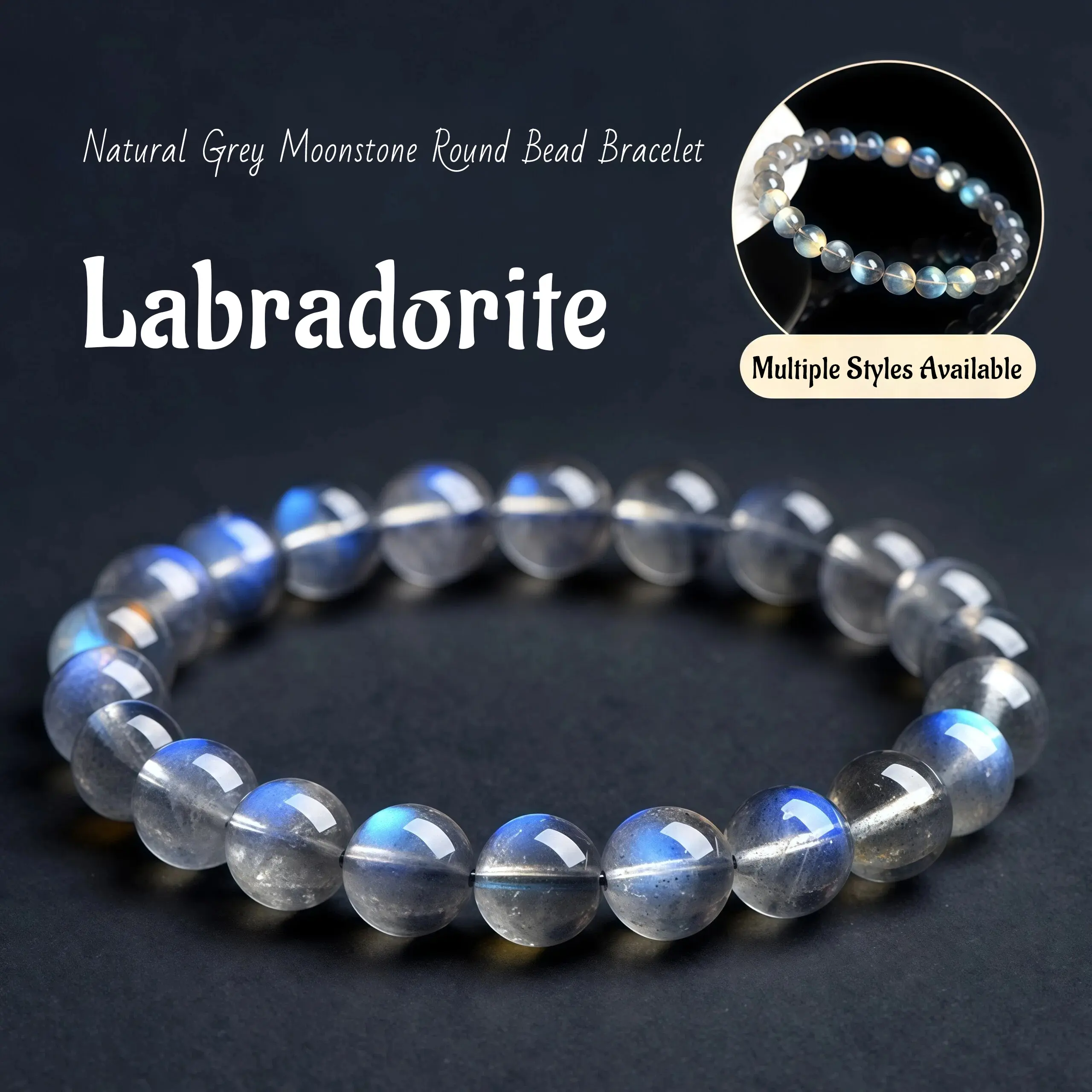 7A Grade Natural Labradorite Loose Beads & Grey Moonstone Semi-Finished Pieces - Round 11~12mm Single-Strand, 4~4.8mm 3-Loop for DIY Jewelry Making Wholesale, 5~5.8Mm 3-Loop