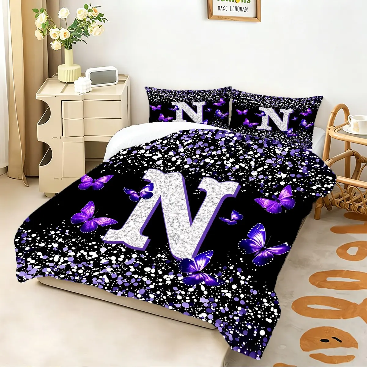 2/3pcs Beautiful Comforter Set - Stunning Purple Butterfly Aesthetic Comforter Set, Modern Bedding Set for Bedroom Decor, Lightweight All-Season Bedding Collection for Home, College Dorm, and Guest Room Refresh Pillow Insert Not Included