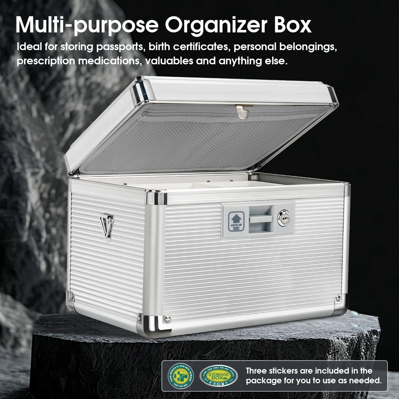 Aluminium Double-Layer Organiser Storage Box - Eco-Friendly Durable Material, Dustproof, Moisture-Resistant, Traditional Home Medicine Cabinet with Handle, Lock, 2 Keys, Portable Hard Plastic Bedroom Organiser
