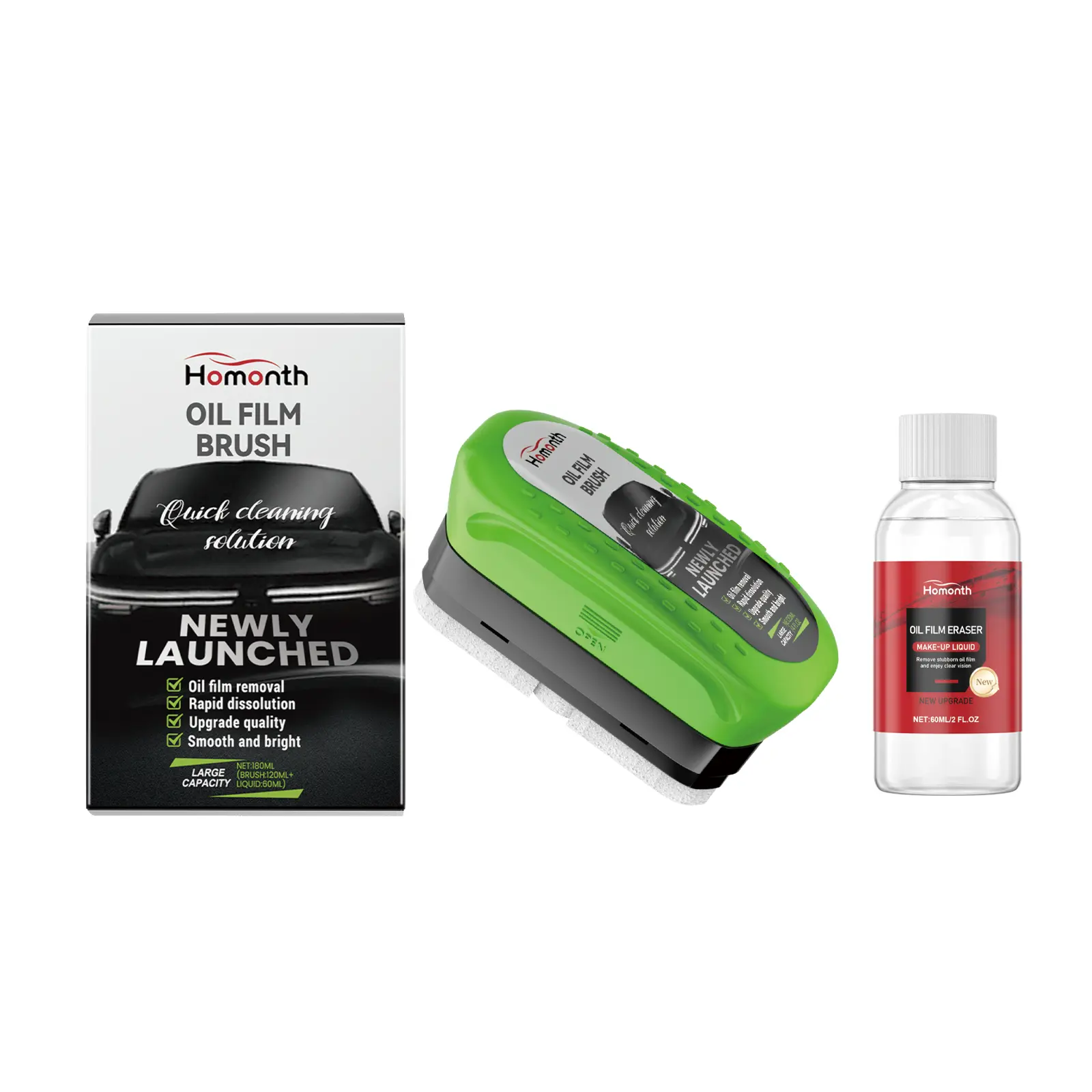 Homonth Windshield Oil Film Remover Brush Set, Multi-Purpose Automotive Glass Cleaning Tool, Cleans Dirt & Forms Rain Resistant Protection Layer for Car Windows