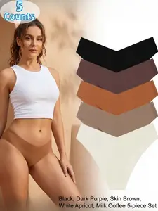 5 Counts Women's Seamless V Silk Solid Panties, Low Waist One-piece Ice Silk Underwear, Invisible and Traceless Briefs, Unmarked Adhesive Waist Side Bottoms, Reasonable Cutting Soft Not Tight and Not Displaced Shorts, Specialized for Sports and Fitness