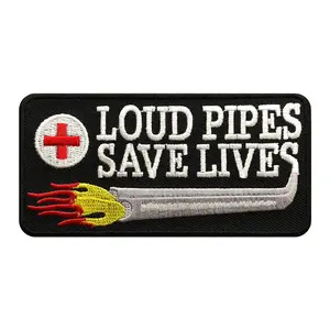 Loud Pipes Save Lives Outlaw Biker Vest Jacket Patch [4.0 x 2.0 inches]