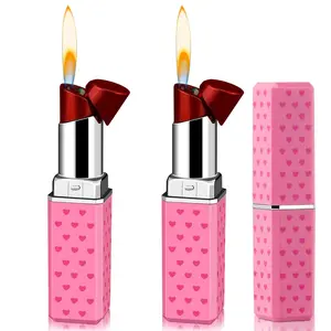 Cool No Gas Lighters 2 Pack Cute Lipstick with Cool Design, Novelty Soft Flame, Adjustable Flame Refillable Butane, Unique Gifts for Girls