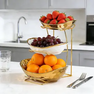Elegant Multi-Layered Fortune Plate, Ceramic Iron Art Living Room Fruit Dish, Tea Snacks Storage Tray, High-End Home Decor
