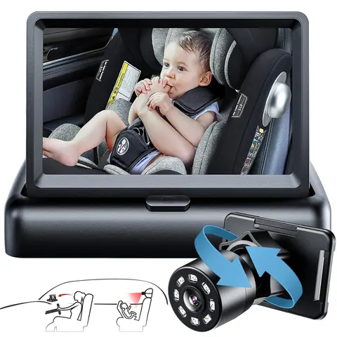 Car Mirror, 1080P Car Monitor with Night Vision Feature, 4.3 inch HD Display Car Camera with Wide Clear View, Safety Car Seat Mirror Camera