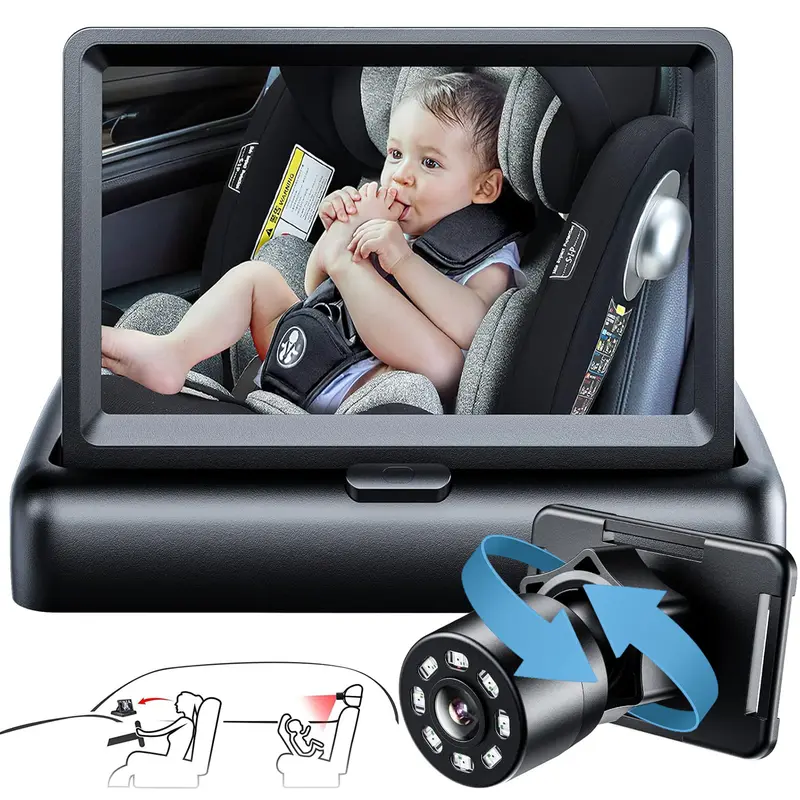 Car Mirror, 1080P Car Monitor with Night Vision Feature, 4.3 inch HD Display Car Camera with Wide Clear View, Safety Car Seat Mirror Camera