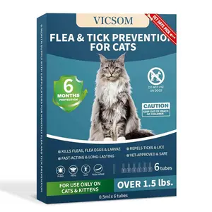 Flea and Tick Treatment & Control for Cats & Kitten, 6-Month Supply, Fast Acting Topical Repellent Drops for Cats Over 1.5 lbs, 24-Hour Protection