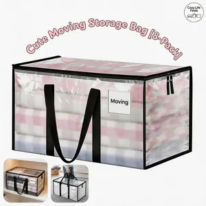 8 Pack Extra Large Heavy Duty Moving Bags, Clear Storage Bins with Lids, Reinforced Handles & Heavy-Duty Zippers Moving Boxes Storage Bags Totes for Clothes Packing, Dorms, College Supplies, Clear
