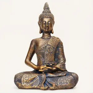 1 Piece Of Retro Big Buddha Statue Sculpture Ornament Home Decoration Ornament Buddha Statue Ornament Fashion Festival Decoration Big Buddha Statue Resin Zen Craft Dining Room Living Room Entrance Home Decoration