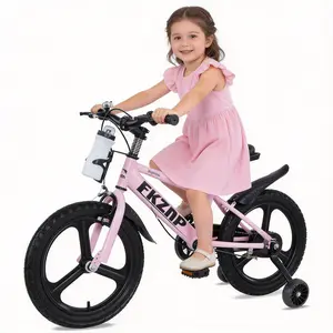 FKZNPJ 16-Inch Kids Pedal Powered Bike - High Carbon Steel Frame, Magnesium Alloy Wheels, Night Glow Training Wheels, Adjustable Seat, Water Bottle Included - Pink Bicycle for 3-9 Year Old Boys & Girls, Pedal Powered Bikes