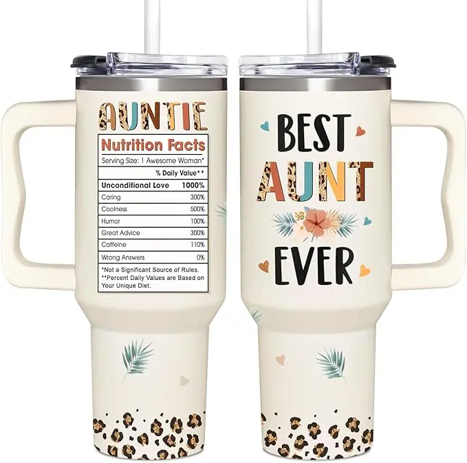 Best Aunt Ever Tumbler 40oz With Handle & Straw - Aunt Gifts – Thoughtful Tumbler For Aunt - Durable Stainless Steel, Keeps Drinks Hot Or Cold, Perfect Birthday Or Holiday Gift Drinkware Flasks
