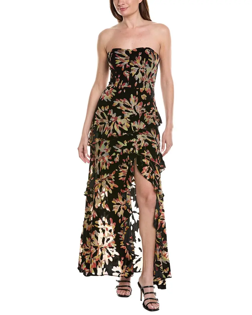 Milly Raelynn Confetti Burnout Velvet Ruffle Maxi Dress