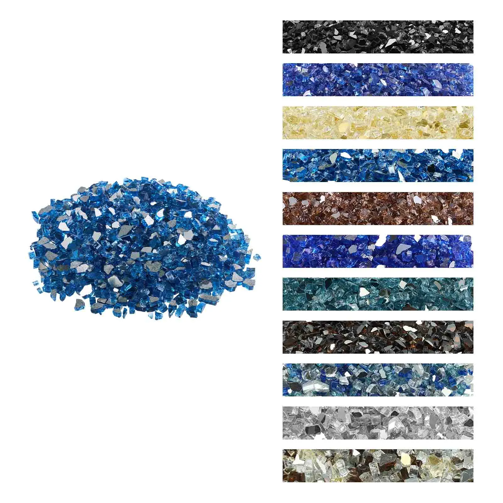 VEVOR Decorative Tempered Glass Crushed Rock, 10lbs/4.5kg 1/2-in/12.7mm High-Temperature Resistant Smokeless Reflective Outdoor Decor, High Luster for Fire Pit Table, Aquariums