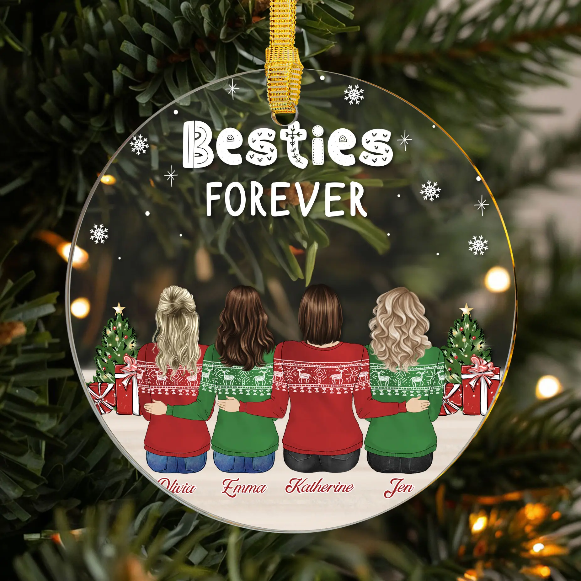 Besties Forever Acrylic Ornament With Names, Personalized Best Friends Christmas Ornament, Unique Gift For Friends, Sisters, Or Roommates