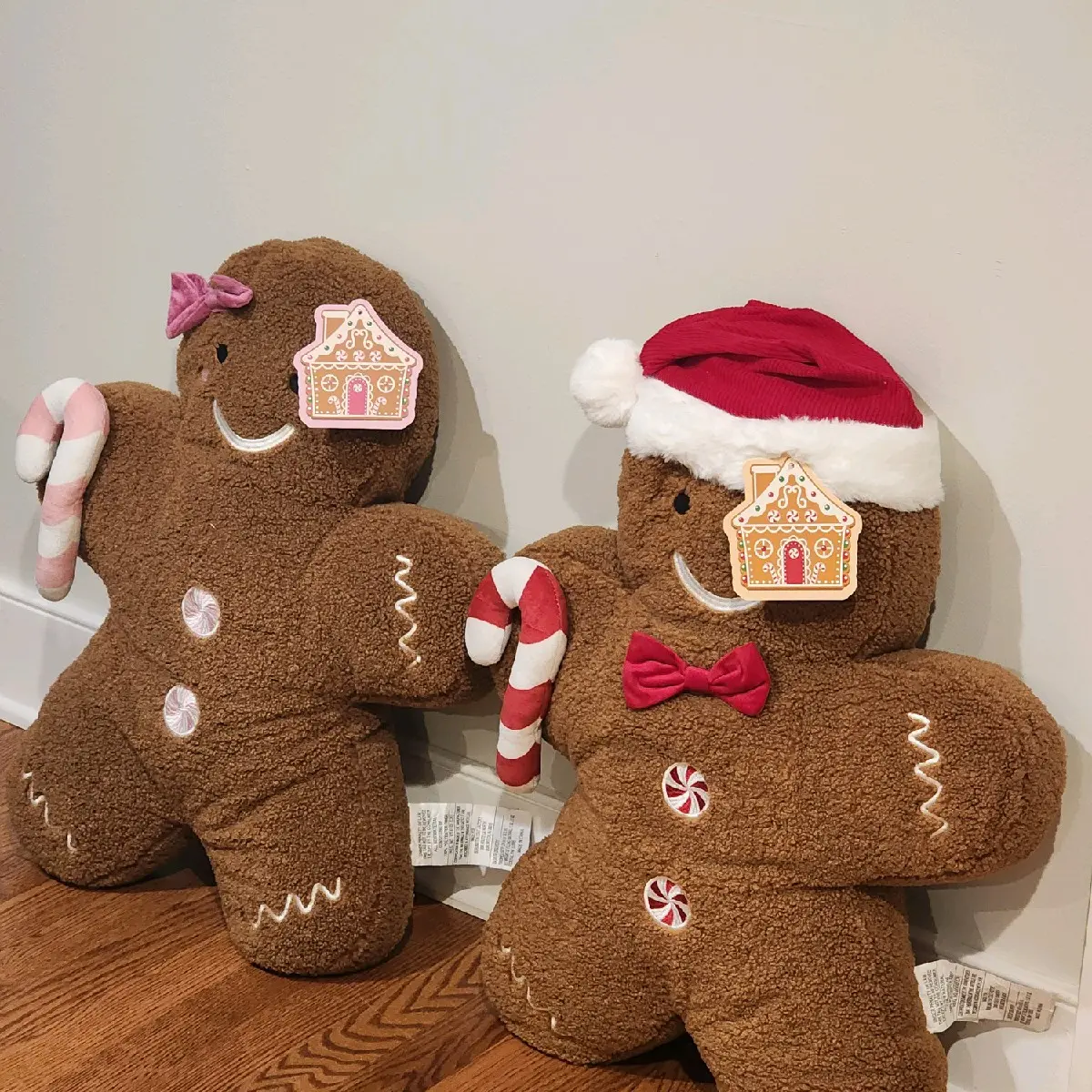 24 Inch Christmas Gingerbread Oversized Decorative Pillows with Santa Hats