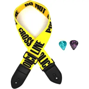 Acoustic Guitar Strap Electric Guitar Straps with Leather Ends Adjustable Classical Suitable For Bass, Electric & Acoustic Guitars (Yellow  Line)