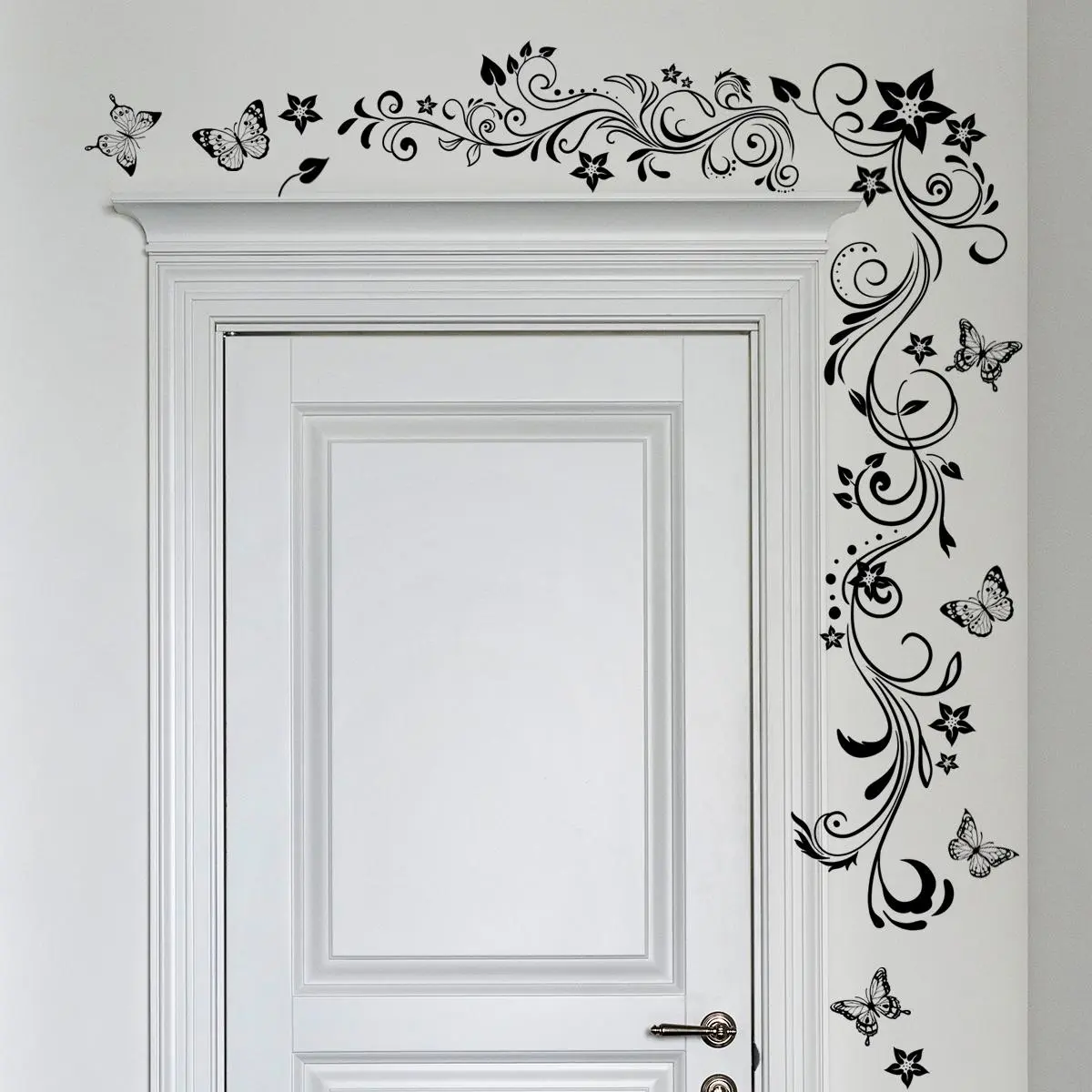 Butterfly & Flower Pattern Door Sticker, 1 Set Vintage Wall Decal, Self Adhesive Wall Sticker, Decorative Sticker for Home Living Room Bedroom, Decoration Sticker, Wall Art Stickers, Door Decorations