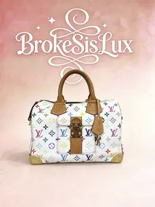 Pre-owned Louis Vuitton White Multicolore Monogram Speedy Bag 30 Iconic Takashi Murakami Collaboration with Colorful LV Monogram, Tan Vachetta Leather Trim & Gold Tone Hardware