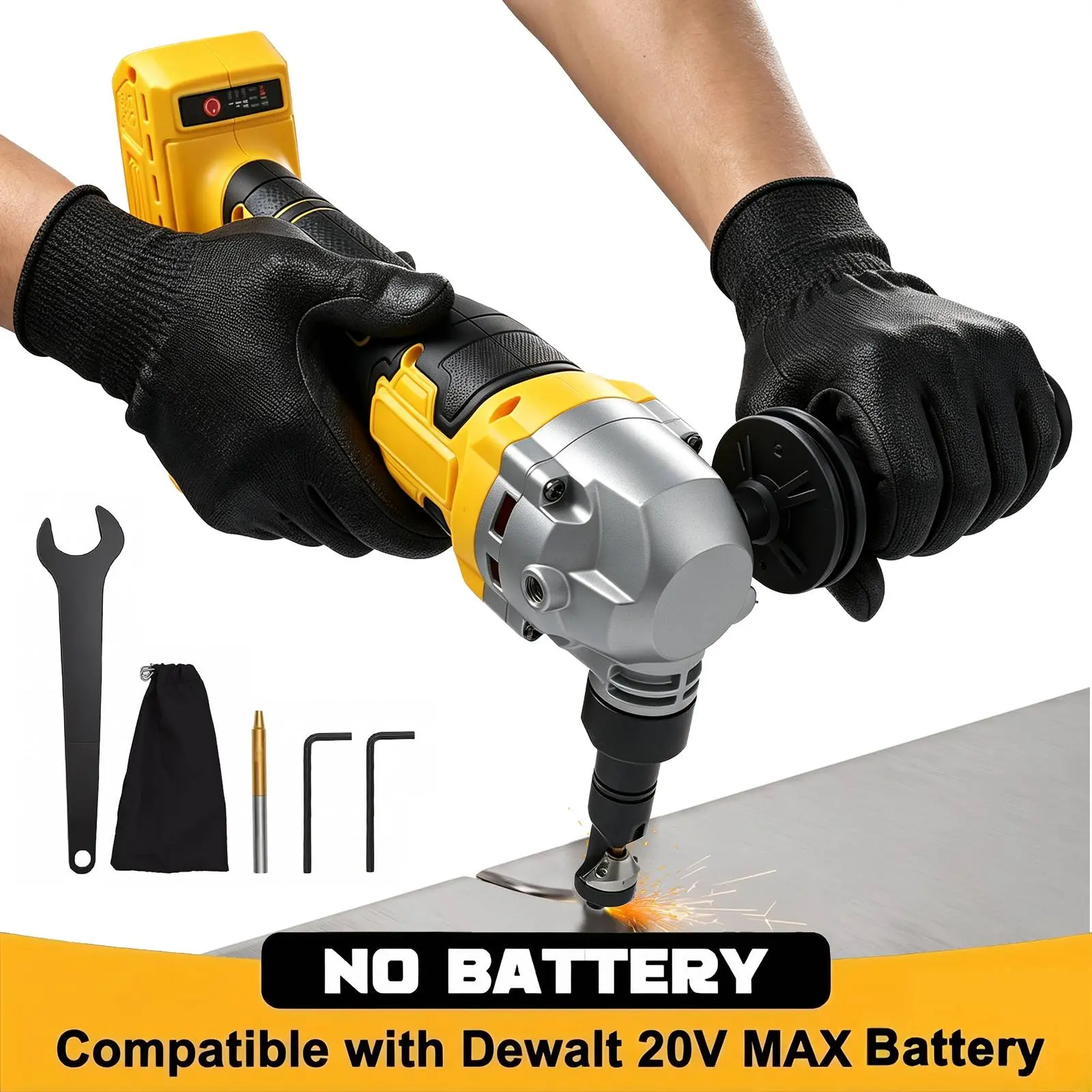 18 Gauge Cordless Metal Nibbler, Compatible with DEWALT 20V MAX Batteries, 3000 RPM Brushless Sheet Metal Cutter with Auxiliary Handle & 2 Cutting Blades, Tool Only
