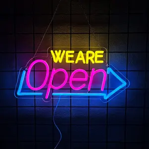 Neon We Are Open Signs for Business,Open Sign LED, Super Bright & Easy to Spot Open Neon Sign(Pink&Blue&Yello), with ON/OFF Switch, Ideal for Window, Party, Wall, Bars, Coffee, Led Neon Lights