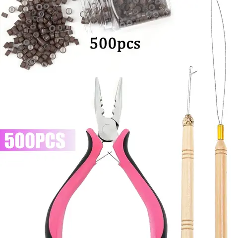 Hair Pliers for Bead Extensions Set, Micro Hairs Extension Kit, Microlink Beads Tools, Plier Micro Rings Loop Needle and Bead Device, Hair Styling Tools, Salon Supplies, Hairdressing Tools