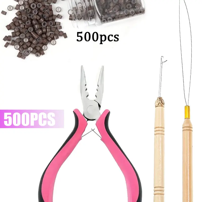 Hair Pliers for Bead Extensions Set, Micro Hairs Extension Kit, Microlink Beads Tools, Plier Micro Rings Loop Needle and Bead Device, Hair Styling Tools, Salon Supplies, Hairdressing Tools