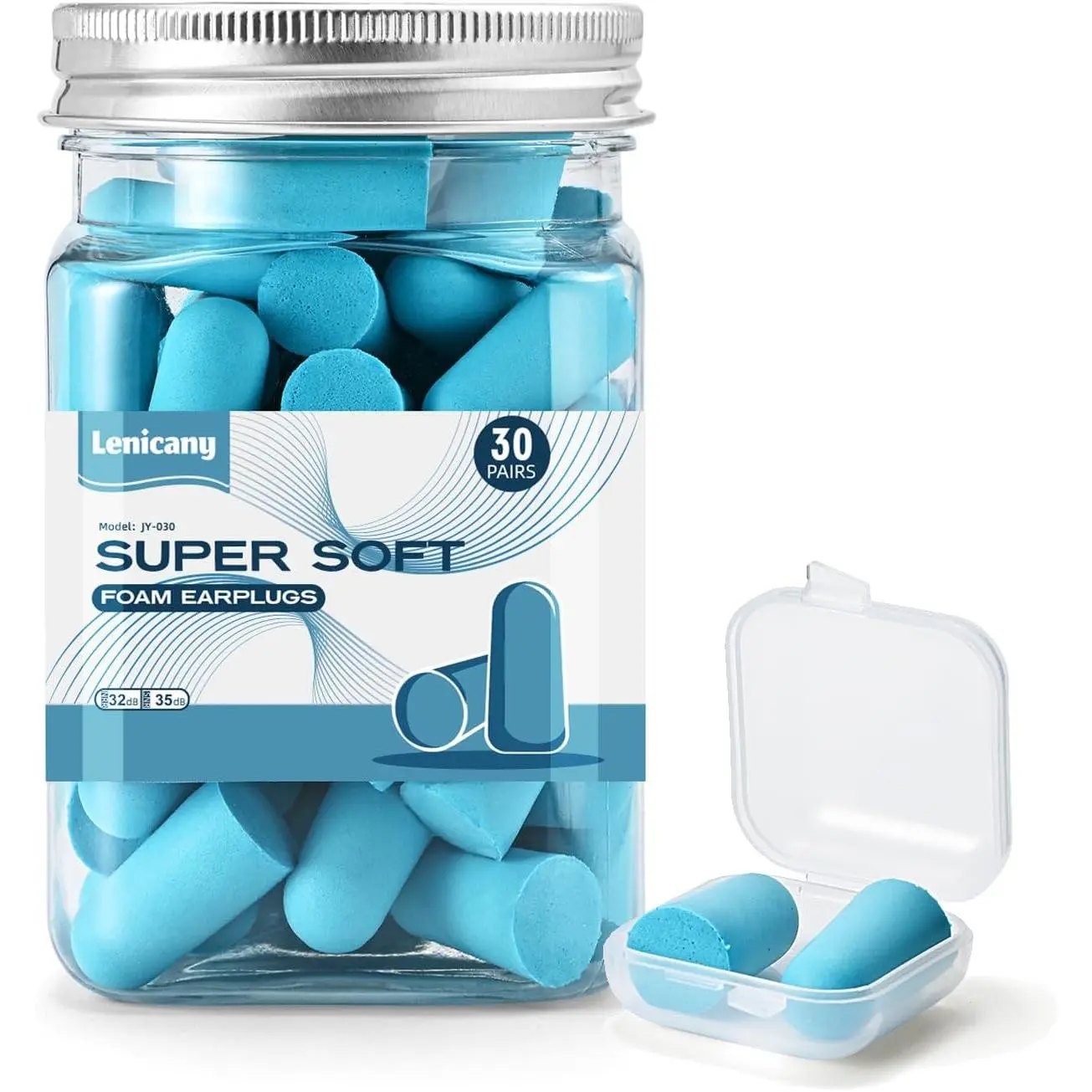 Disposable Soundproof Noise Reduction Earplugs 32dB, Suitable for Sleep/Concerts/Loud Music/Shooting Gunshots/Work Construction, Hearing Safety Protection (Blue), Premium 30 Pairs of Soft Foam Earplugs