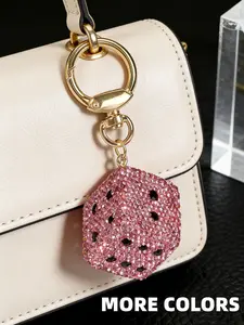 1 pcs Unique Dice Shape Rhinestone Keychain Gift for Graduation & Back-To-School, Casual Style Car Key Chain & Phone Strap for Women & Kids
