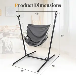 COSTWAY - Hammock Chair with Stand 6-Position Adjustable Height and Side Pocket-Gray