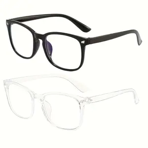 2 Pairs of Unisex Square Light Blue Computer Glasses - Anti-Blue Light Advanced Shading Glasses, And Anti- Retro Style led halloween mask