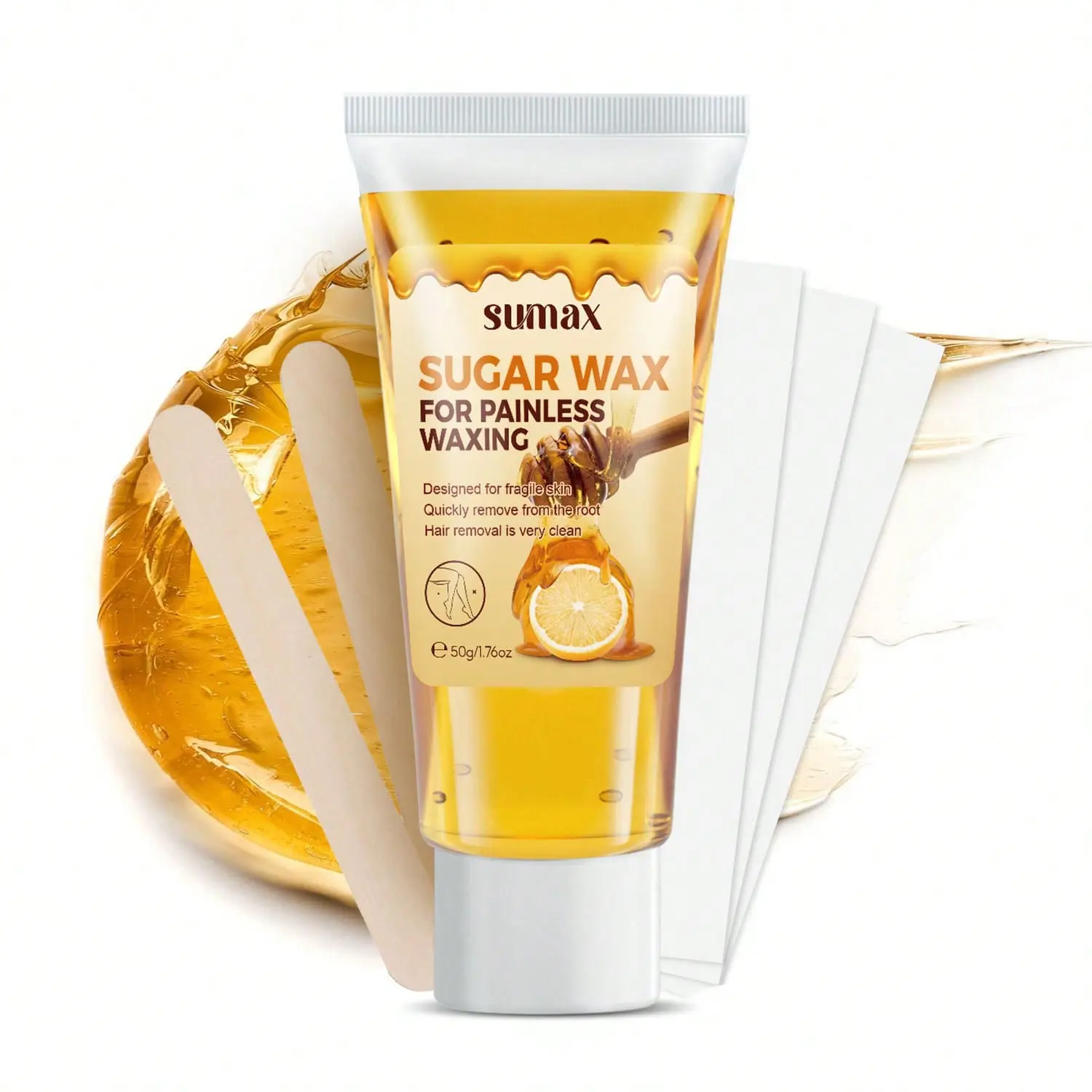 Lemon Sugar Wax for Gentle At-Home Hair Removal, 50g Complete Body Care Kit for Arms, Legs & Underarms, Underarm Care, Adults, Waxing, Smooth, Cosmetic, Botanical, Multiple Areas, Pain-Free Wax
