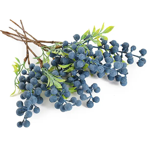 Artificial Berries, 6 Pcs Simulation Flowers Lifelike Blueberry with Stems Fake Christmas Fruit Blueberries for Valentine's Day Wedding DIY Bridal Bouquet Home Decoration (Blue)
