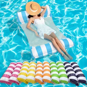Inflatable Pool Hammock 2 Tube Simple Design Adult Size Water Hammock Striped Floats, 4-In-1 Multi-Functional Pool Floating Toy, Inflatable Pool Lounge