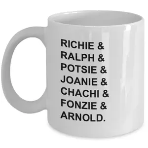 Happy Days cast list tv show coffee mug RICHIE ,RALPH ,POTSIE  YGW