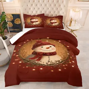 2/3 Piece Christmas Series Printed Comforter Set, Christmas Gift Snowman Holly Fruit Pattern Bedding Set, Christmas Carnival, Happy New Year, Soft, Comfortable, Breathable and Skin Friendly, Including 1 Quilt and 1/2 Pillowcase, Bedroom Bedding Set