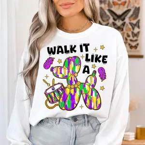 Walk It Like A Dog Mardi Gras Tshirt Sweatshirt, Glitter Mardi Gras Shirt, Fleur De Lis Shirt, Coquette Bow Tee, Unisex Sweater Pullover Tee