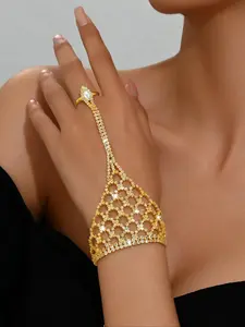 Women's Elegant Rhinestone Decorated Hollow Out Design Bracelet, Exquisite Trendy Mitten Bracelet, Fashionable Jewelry for Women & Girls As Gift Rhinestone Decor Bangles, High Quality Bracelet